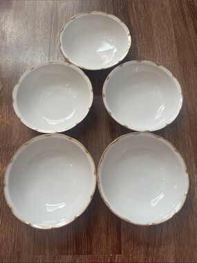 Vintage Victoria Austria White Porcelain Bowls with Gold Trim - Set of 5